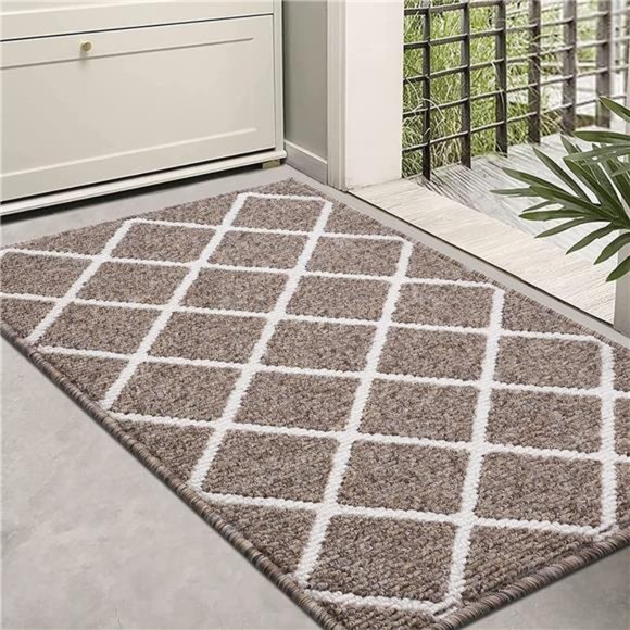 Indoor Door Mat, Non-Slip Absorbent Resist Dirt Entrance Rug, 20" x 32", Khaki - Picture 6 of 6